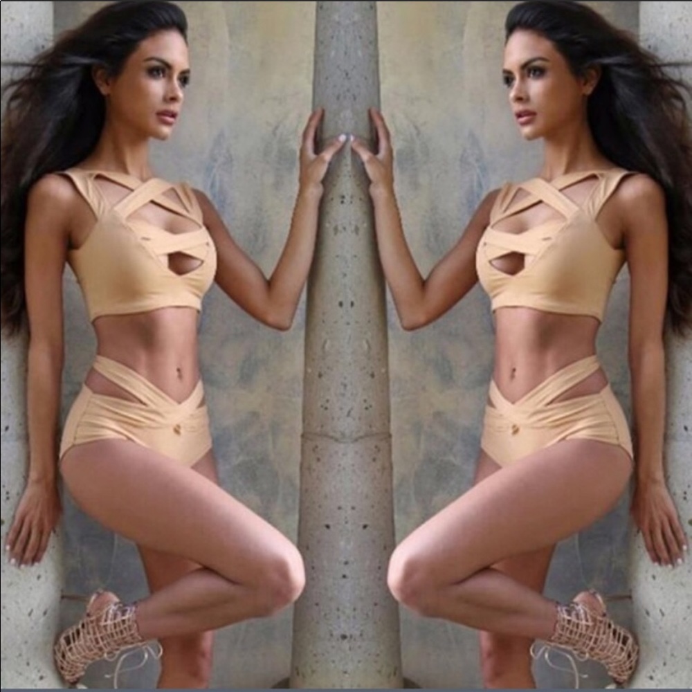 Two piece crosshatch high waist bikini